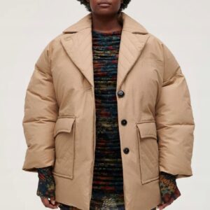 ganni kurtka l/xl cotton canvas curved sleeve padded oversize coat