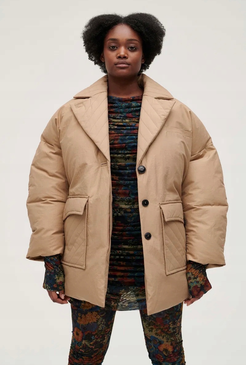 ganni kurtka l/xl cotton canvas curved sleeve padded oversize coat ganni kurtka l/xl cotton canvas curved sleeve padded oversize coat